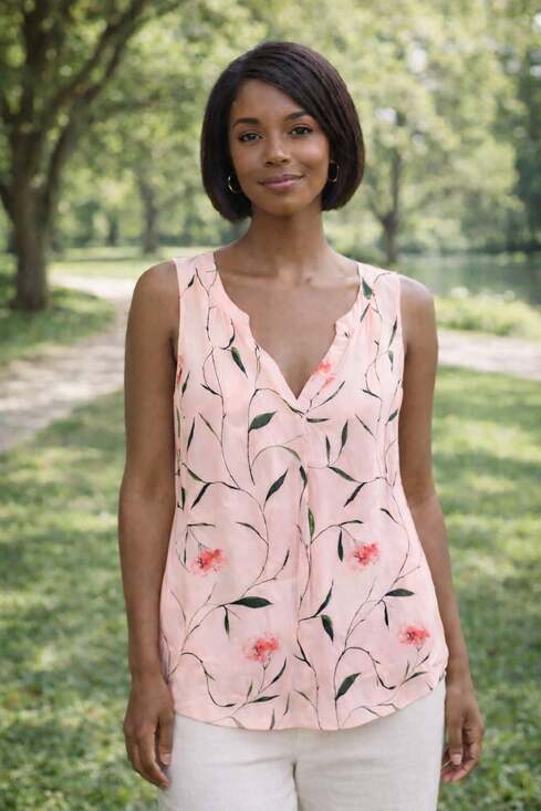 Banana Republic Tops - Banana Republic Pink Floral Sleeveless Split Neck Blouse Size S